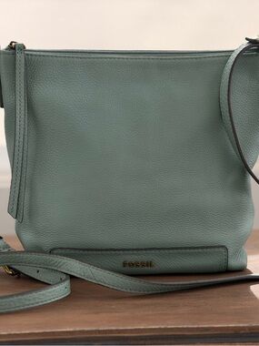 Fossil Mint Green Pebbled Leather Crossbody Bag
